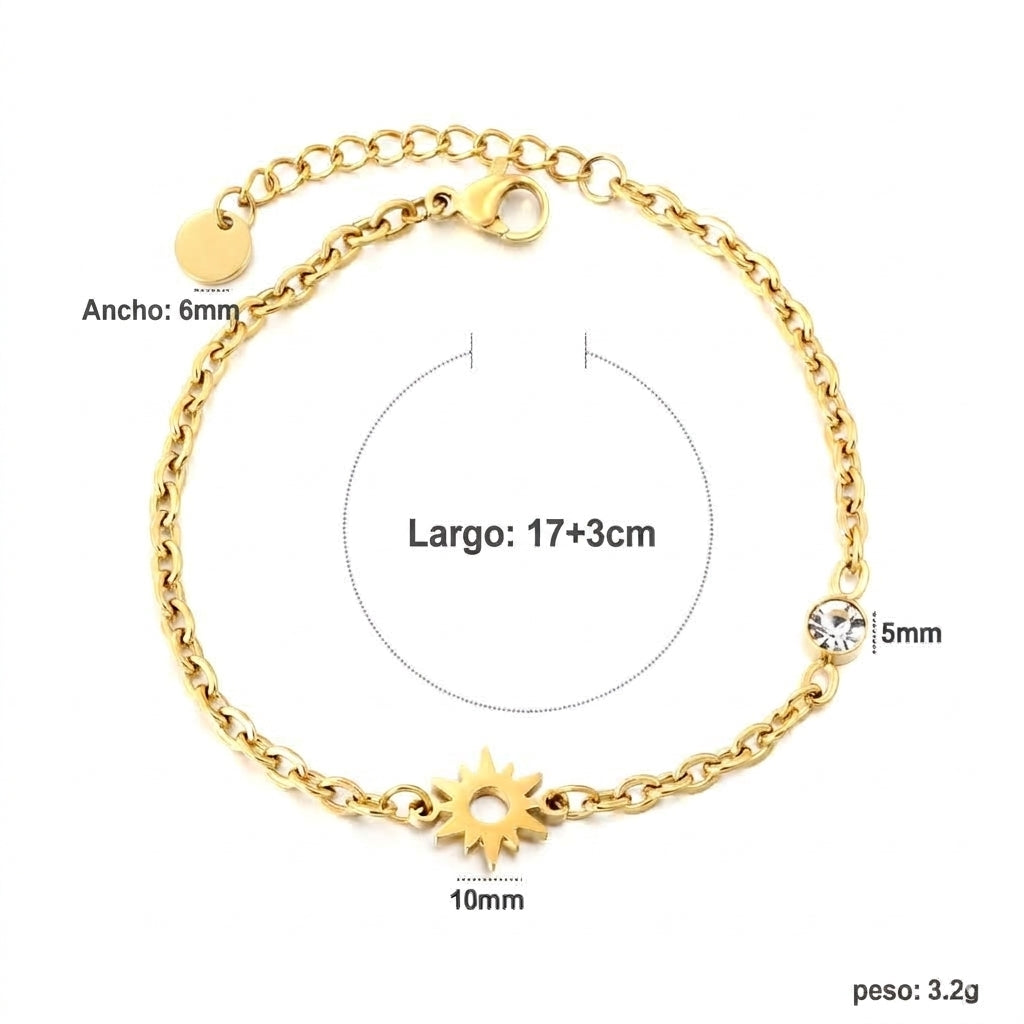 Pulsera Sol con Piedra Blanca