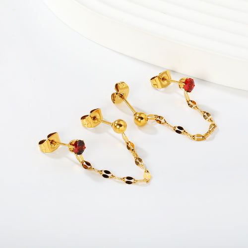 Aretes Doble Perforación Perla Roja